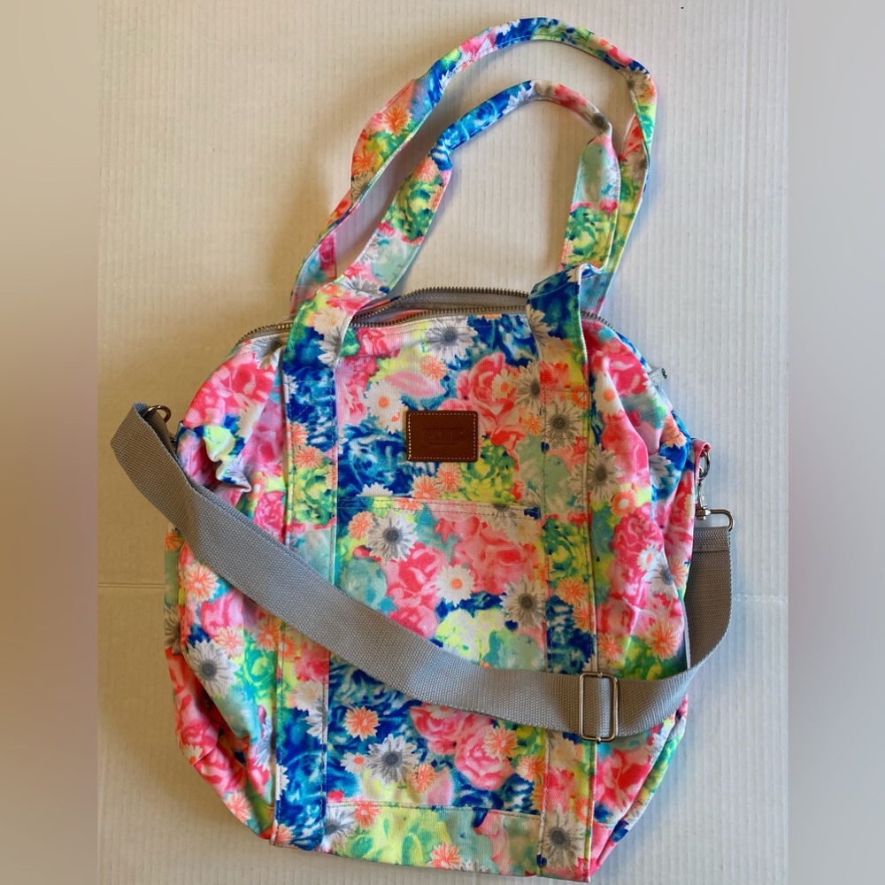 RARE 2012 Pink floral print canvas tote travel bag
